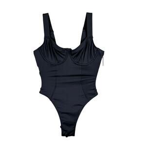 TA3 Hi Cut Lifty Black One-Piece Corset Lace-Up Underwire SMALL B/C CUP